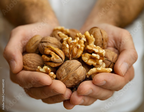 Cupped hands holding walnuts