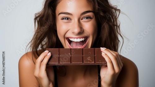 woman eating chocolate photo