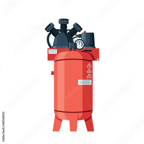 Air Compressor, Mechanical Device That Pressurize Air To Power Various Tools And Equipment, Vector Illustration