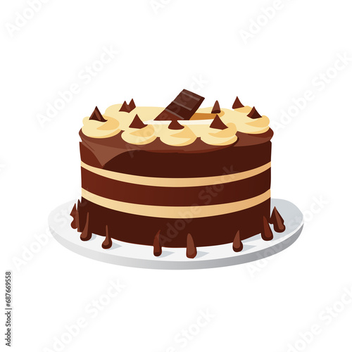 Chocolate cake. Tasty chocolate cake. Plates with pieces of delicious homemade chocolate cake on the table. Chocolate cake with cream. World Chocolate Cake Day. January 27. 2024. Illustration.