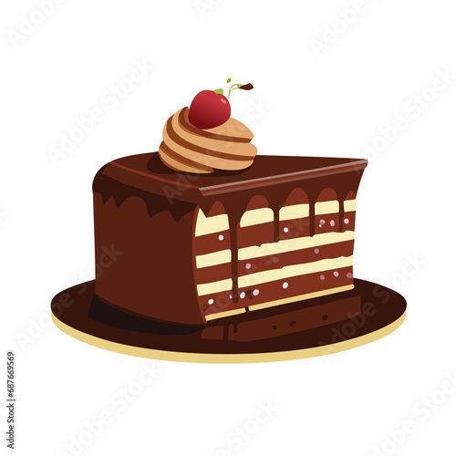 Chocolate cake. Tasty chocolate cake. Plates with pieces of delicious homemade chocolate cake on the table. Chocolate cake with cream. World Chocolate Cake Day. January 27. 2024. Illustration.