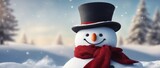 Snowman in a hat and red scarf