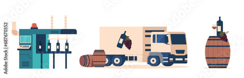 In Bustling Wine Bottling Facility, Machines Hum Rhythmically As They Meticulously Fill And Seal Bottles