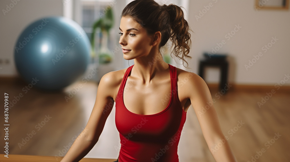 Beautiful young woman doing exercise at home Beautiful young woman doing exercise at home
