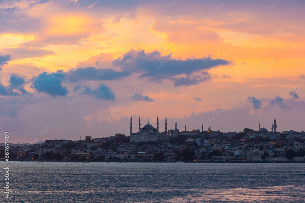 Historical peninsula of Istanbul view at sunset.