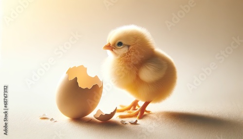 Newborn Chick with Egg Shell in Warm Light
