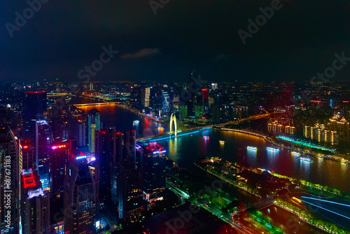 view of the skyscrapers of the night city © Alexander Lupin