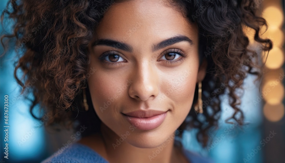 Closeup portrait of beautiful woman with great eyes and curly hairs Closeup portrait of beautiful woman with great eyes and curly hairs