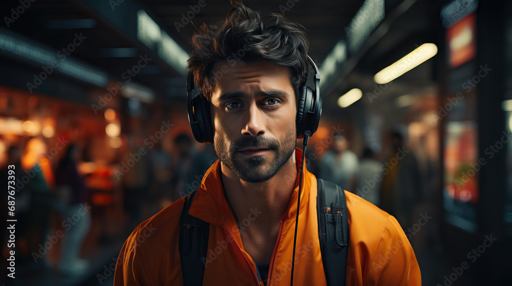 Indian man in call center with headset on. Concept of Customer Service and Global Support. Indian man in call center with headset on. Concept of Customer Service and Global Support.