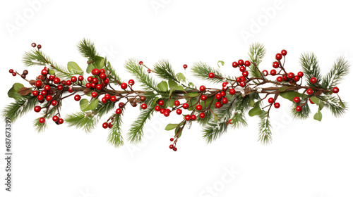 christmas tree branch with red berries