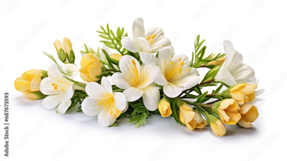 A bunch of white and yellow flowers on a white surface A bunch of white and yellow flowers on a white surface