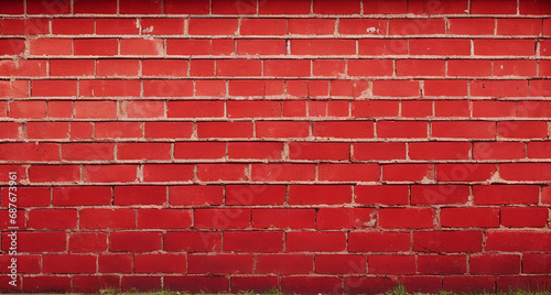 Old rustic wide angle vintage red brick wall background - Generative AI