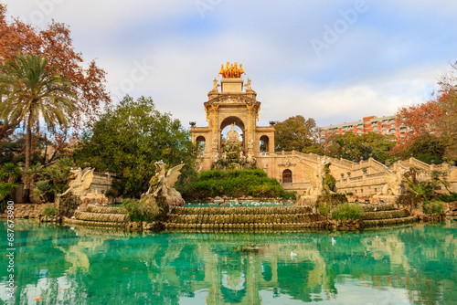 Cascada Monumental fountain in Ciutadella park in Barcelona, Spain