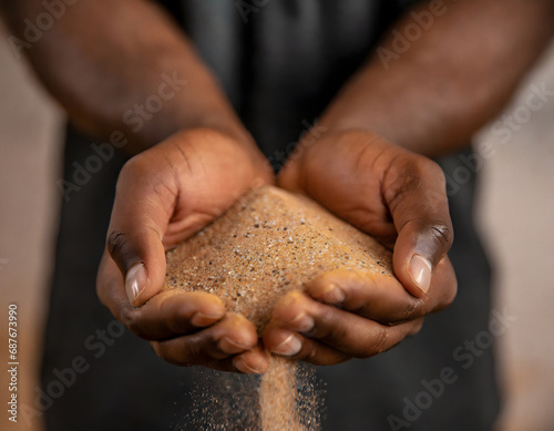 Cupped hands holding sand