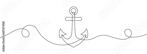 Continuous line drawing of sea anchor. One line drawing background.
