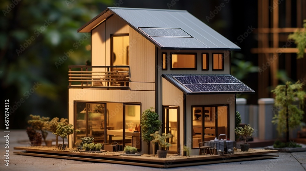 Obraz premium A contemporary miniature house with a focus on sustainable and locally sourced materials.