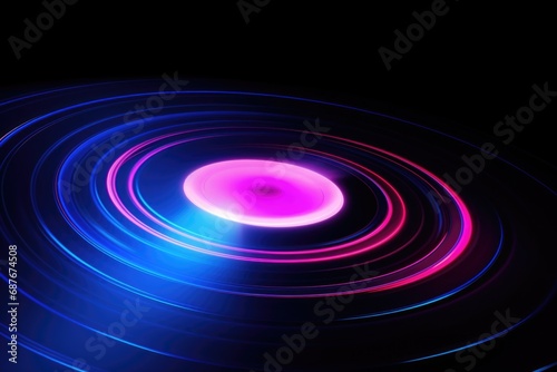 A circular object in pink and blue colors depicted in a dark environment. Suitable for various design projects