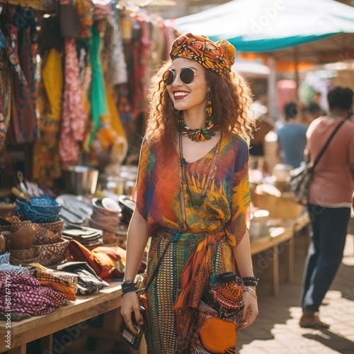 Cheerful Woman Shopping at a Fashion Bazaar