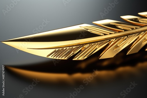 Papier peint A gold feather brooch resting on a sleek black surface