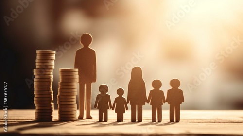 Family Finance Planning Money Stack and Miniature Figures