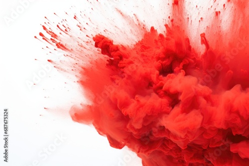 A close-up view of a red substance suspended in the air. This image can be used to depict an abstract concept, a chemical reaction, or a mysterious phenomenon photo