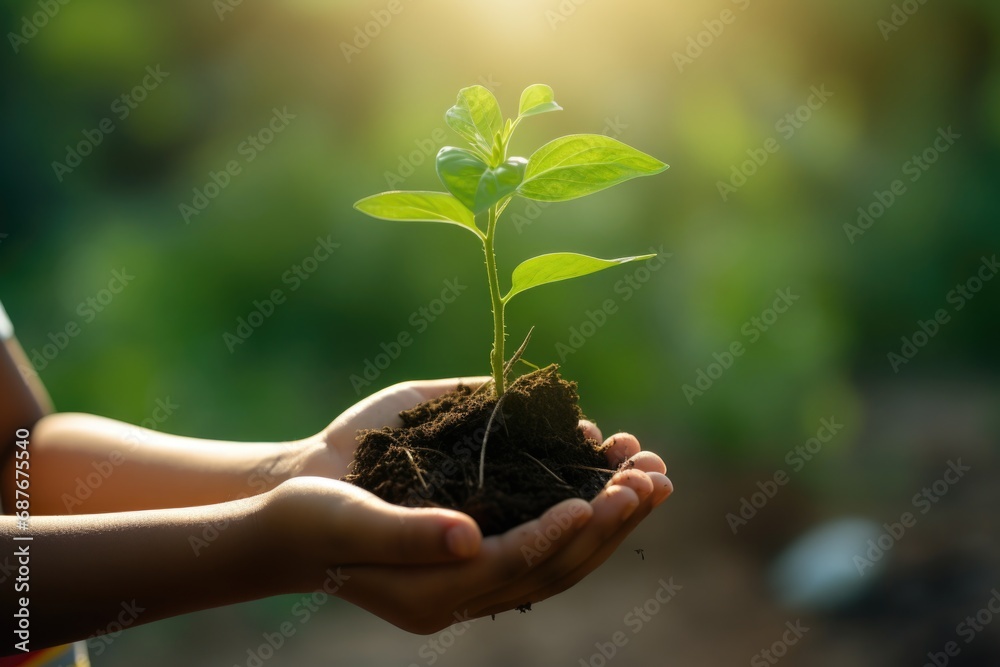 A person holding a small plant in their hands. Perfect for illustrating growth, sustainability, and the nurturing of nature. A person holding a small plant in their hands. Perfect for illustrating growth, sustainability, and the nurturing of nature.