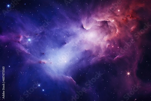 A stunning image of a purple and blue nebula with stars in the background. Perfect for space enthusiasts and science-related projects photo