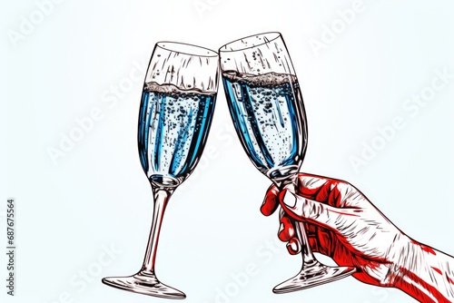 A hand holding two glasses of champagne. Perfect for celebrations and toasting special occasions