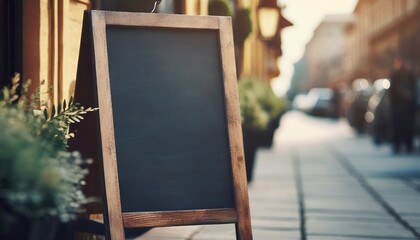Empty menu board on the street. Chalkboard menu sign mockup