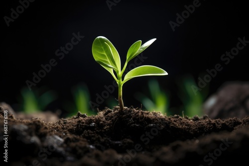 A small plant is shown sprouting out of the ground. This image can be used to depict growth, new beginnings, or the concept of nature's resilience