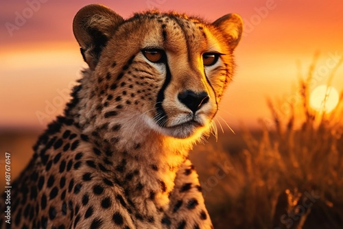 Leopard, Panthera pardus shortidgei, nature habitat, big wild cat in the nature habitat, sunset on the savannah. Wildlife nature. Africa wildlife. Close-up portrait.