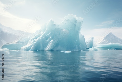 An iceberg floating in the middle of a body of water. Suitable for nature and climate change concepts