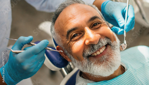 old man at a adult's dentistry for healthy teeth and beautiful smile photo