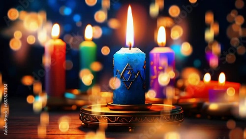 Hanukkah candles decoration, motion video animation photo