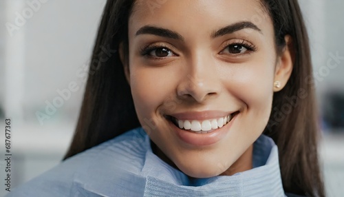 Perfect healthy teeth smile of young woman. Teeth whitening. Dental clinic patient photo