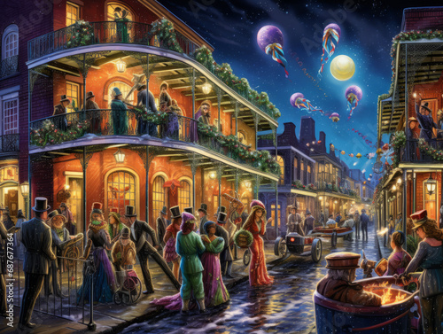 festive Mardi Gras street scene