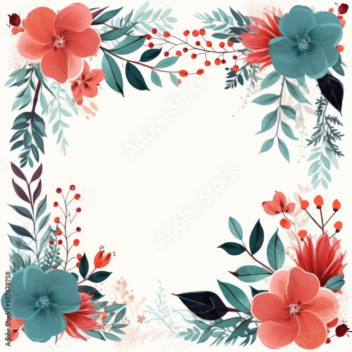 a blank tablet surrounded by flowers and leaves,