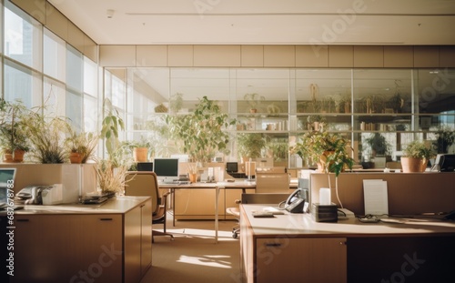 a blurry picture of an office 