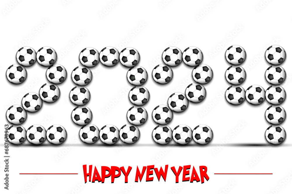 Happy New Year 2024 and soccer ball Happy New Year 2024 and soccer ball