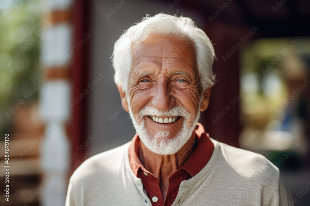 A man with gray hair and a beard smiles for the camera A man with gray hair and a beard smiles for the camera