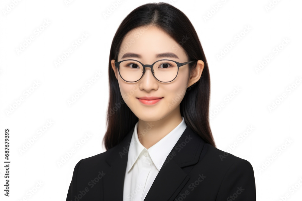 Woman in suit and glasses posing for picture. Suitable for professional and business-related themes. Woman in suit and glasses posing for picture. Suitable for professional and business-related themes.