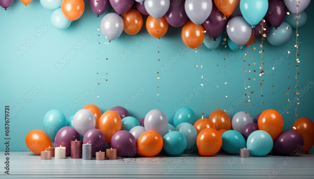 Obraz premium a party on a table with various balloons and decorations,