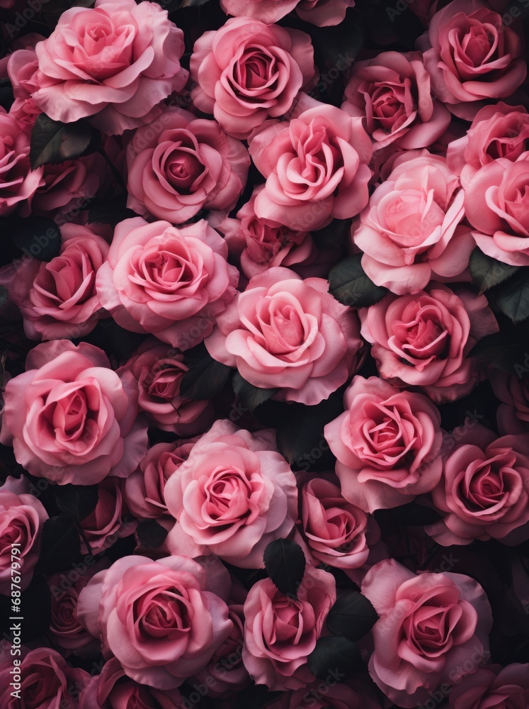 a photo of many pink roses with black background
