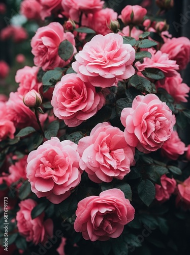 a photo of many pink roses with black background