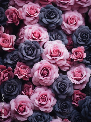 a photo of many pink roses with black background