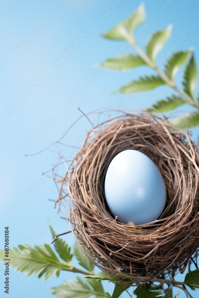 A simple yet elegant image of a single Easter egg in a nest surrounded A simple yet elegant image of a single Easter egg in a nest surrounded