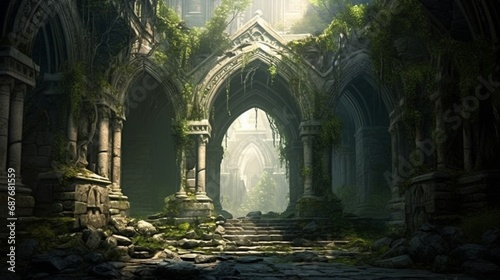 A grand, ancient archway leading to a hidden realm beyond.