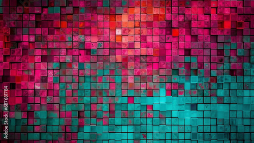 Abstract colorful teal and magenta mosaic background.