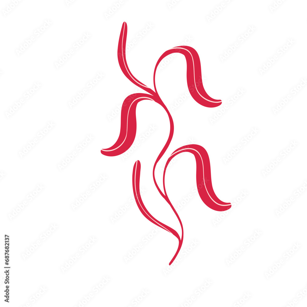 Obraz premium red floral twig in Asian style. Cute cartoon illustration of flower