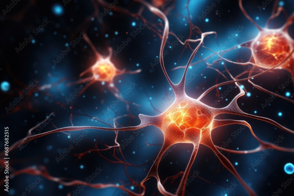 A detailed close-up of interconnected neurons. This image can be used to depict the complexity of the brain or to illustrate scientific research on neural pathways.